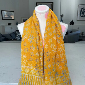 Curious Designs Boho Rayon Floral Print Fringed Scarf/Wrap Golden Rod Yellow